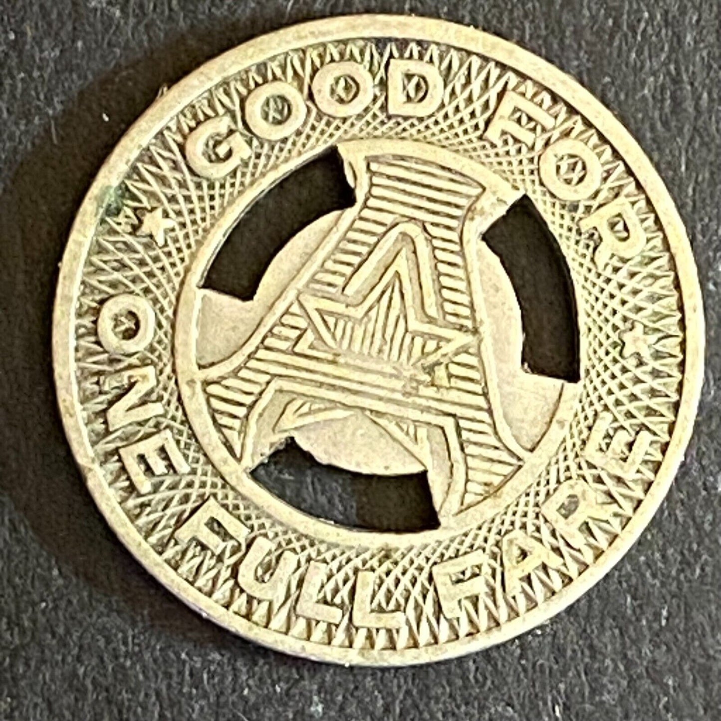 Austin Transit Co. G/F One Full Fare Transit Token 16mm (#3)