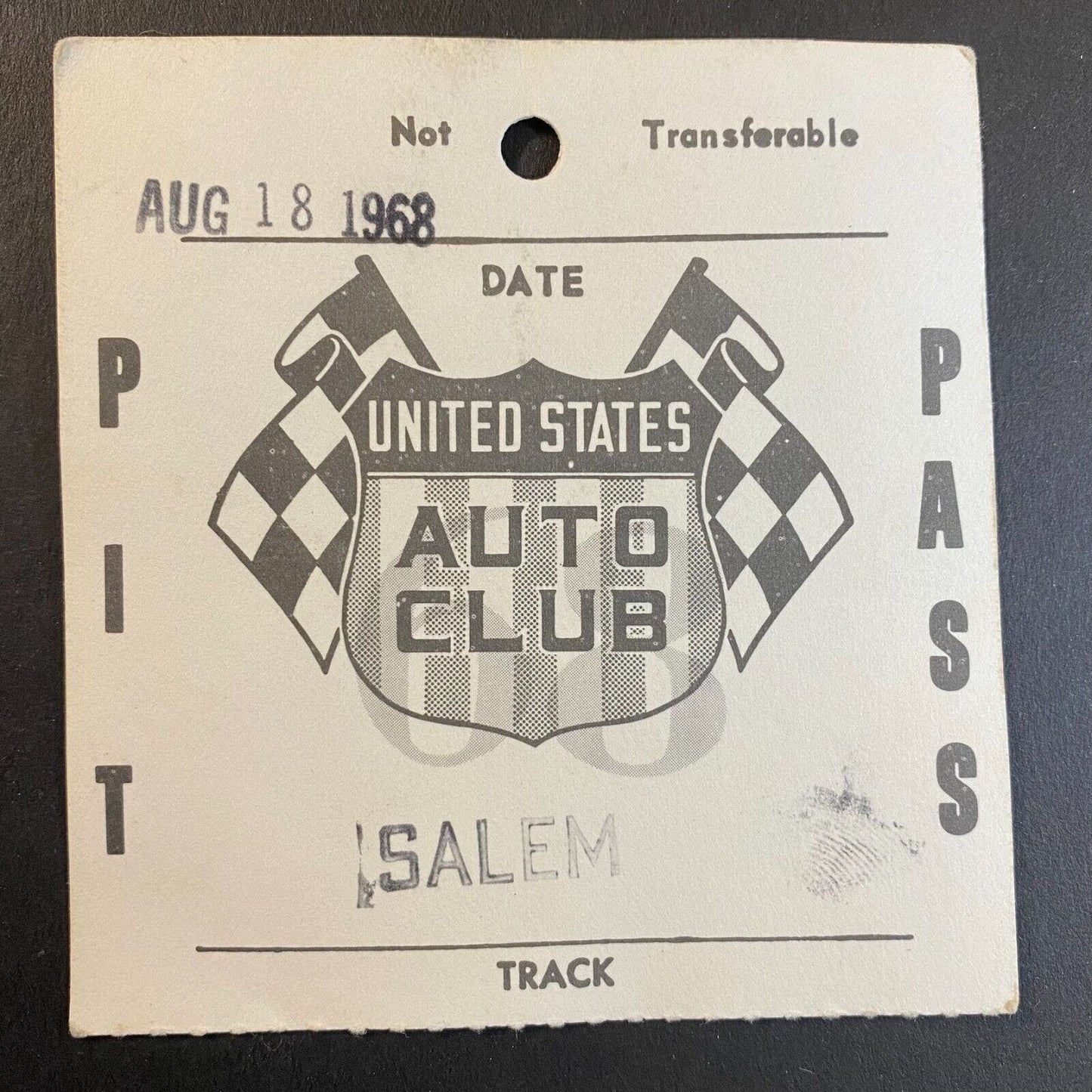 USAC 1968 Pit Pass Salem Aug 18 1968 VGC Scarce