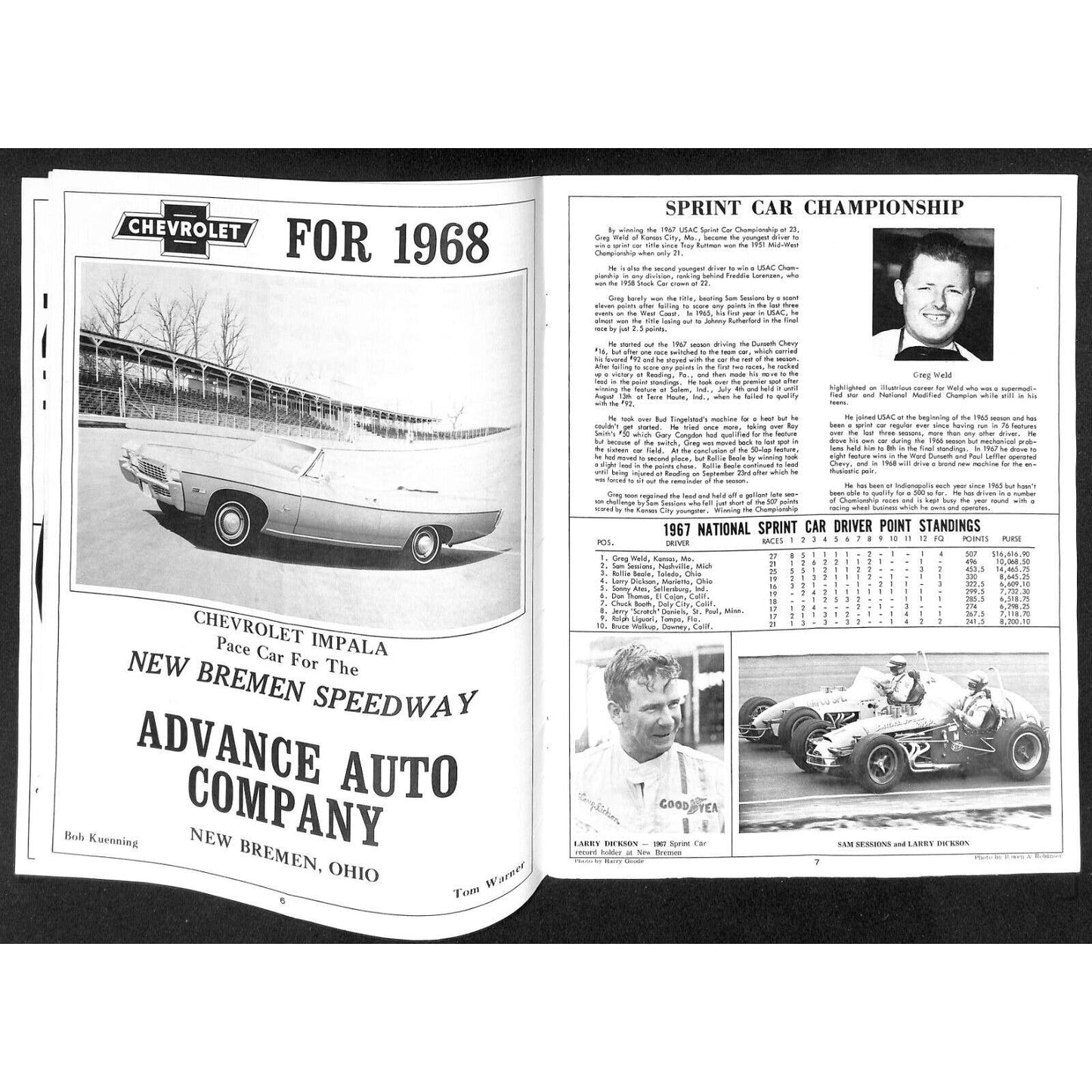 New Bremen Speedway Auto Racing Program 1968 35pp Scarce