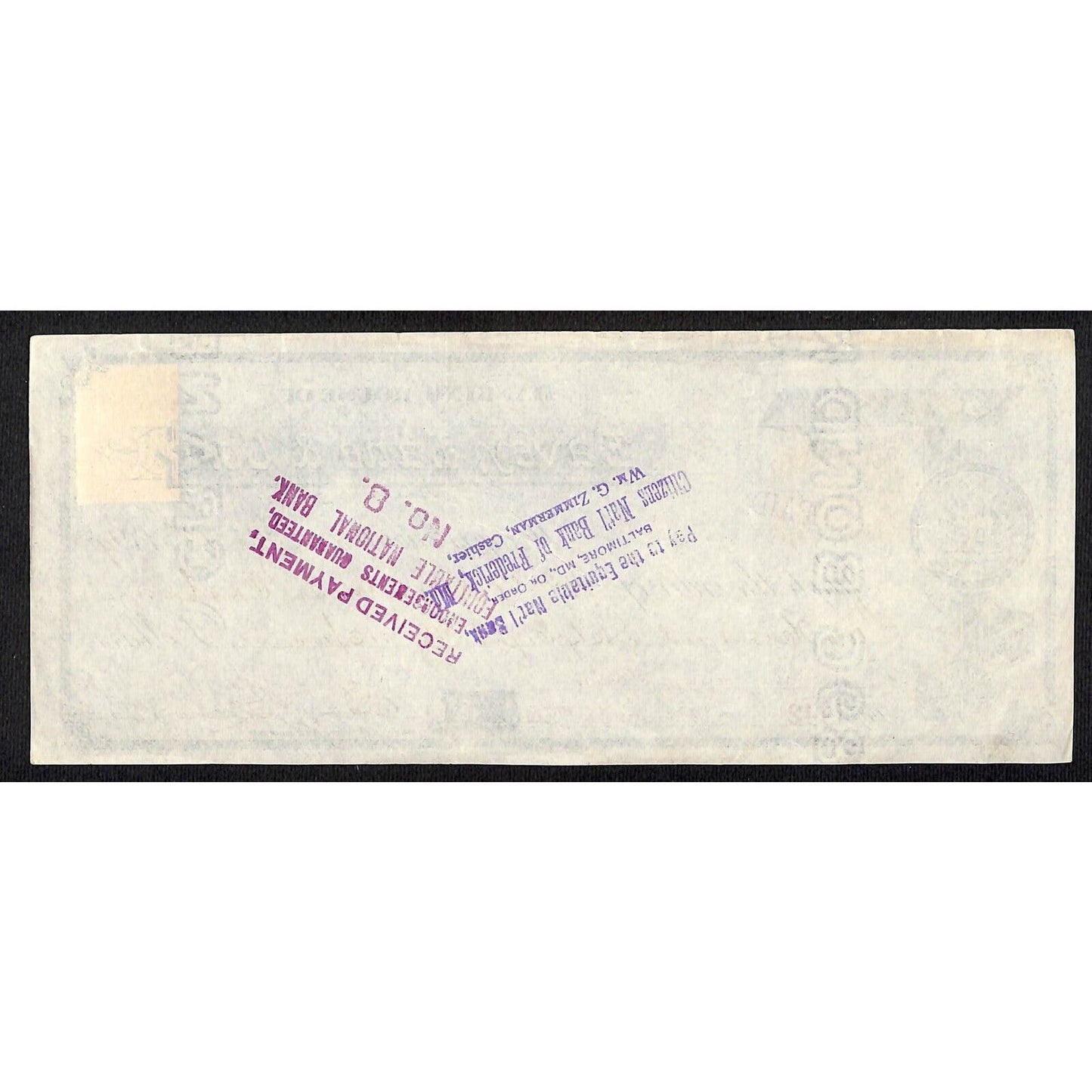 Banking House of Eavey, Lane & Co. Hagerstown, MD 1899 Bank Check w/ Tax Stamp