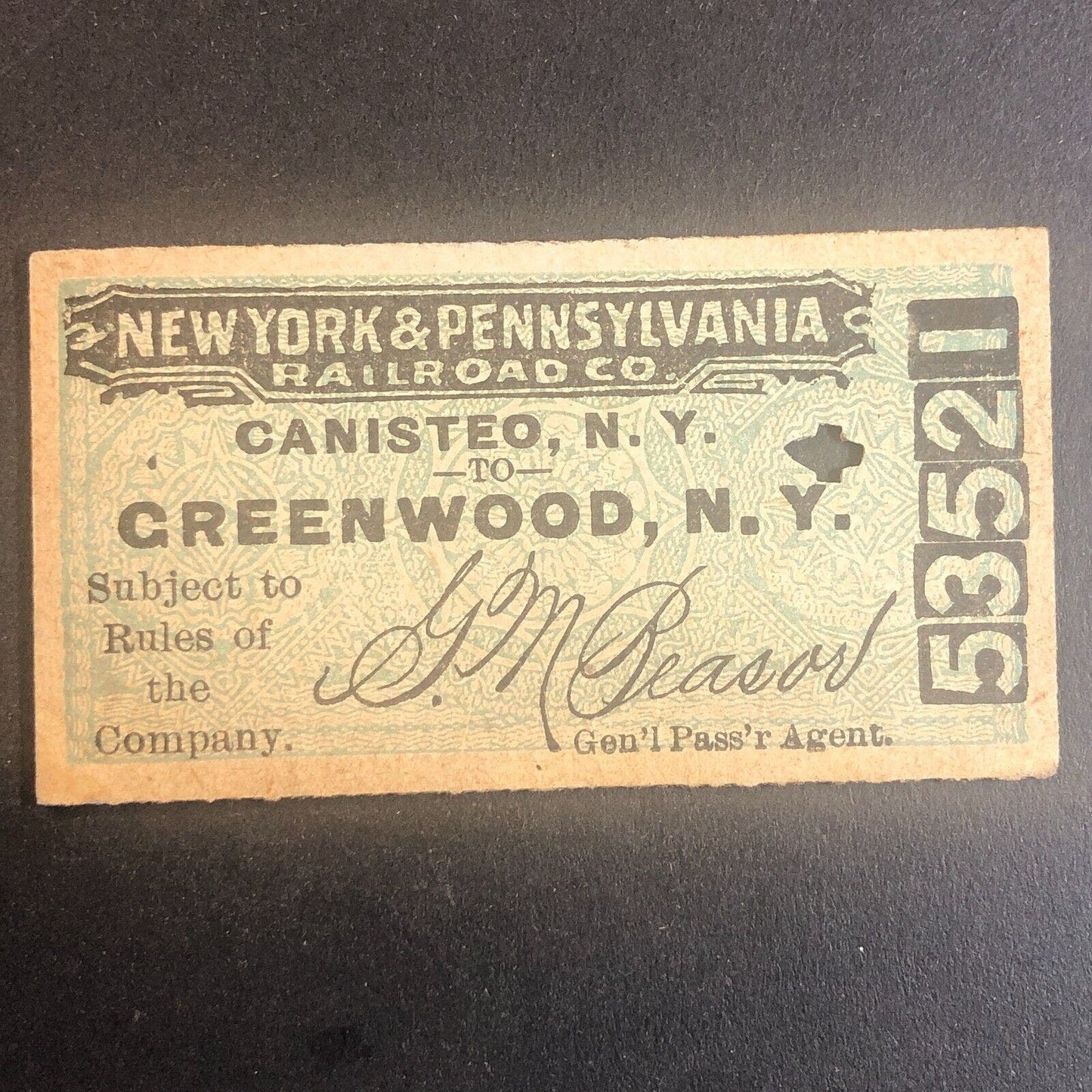 New York & Pennsylvania Railroad July 11 1917 Greenwood, NY Ticket #53521