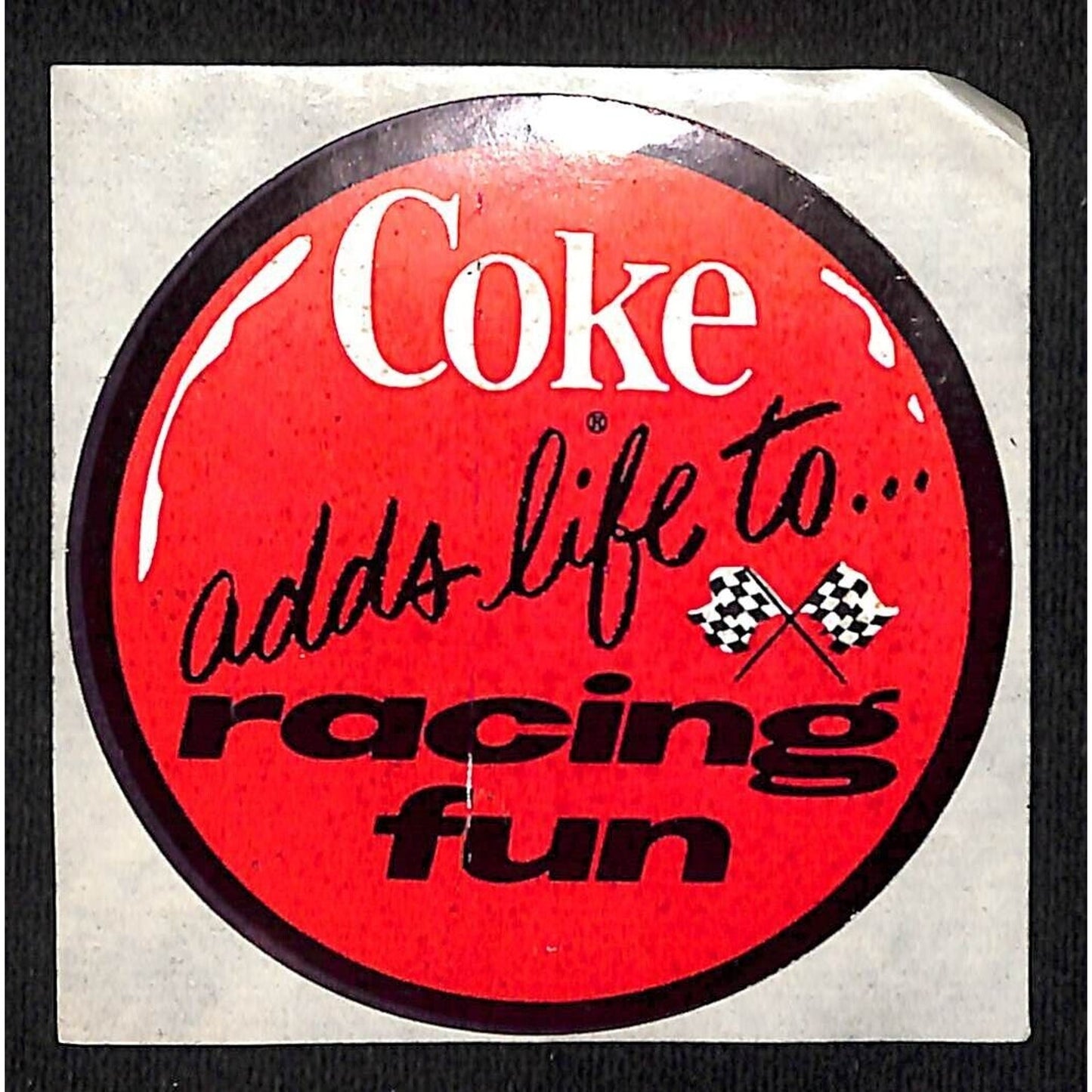 "Coke Adds Life to Racing Fun" Performance Auto Racing Vintage Sticker c1975-85