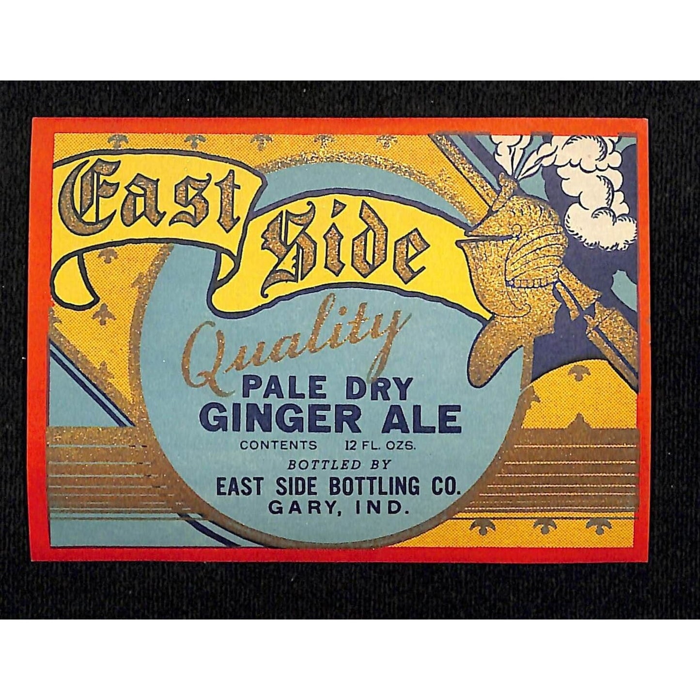 East Side Ginger Ale Gary, IN c1940's-50's Knight Armour Gold Ink VGC Scarce