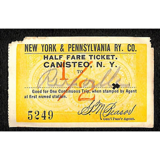 New York & Pennsylvania Railroad RY July 26 1917 Rexville Ticket #5249