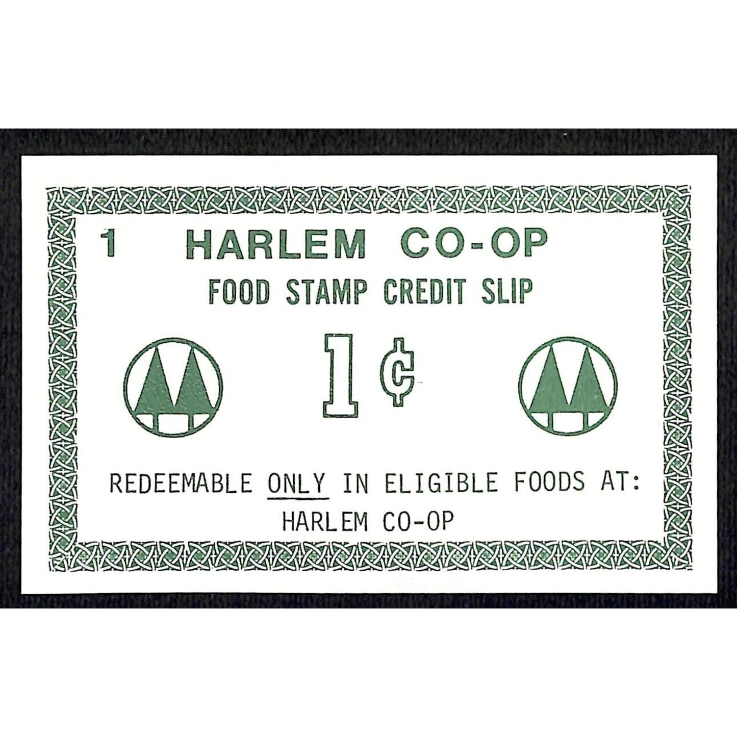 Harlem CO-OP (Supermarket) NYC Food Stamp Credit Slip 1c Coupon c1959-65 VGC
