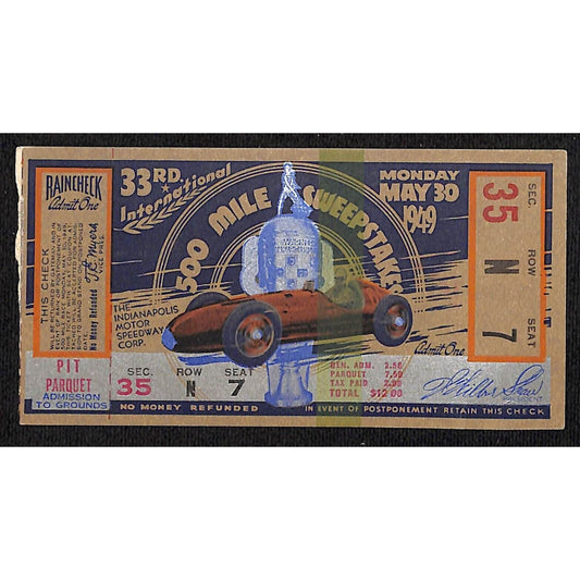 1949 Indy 500 Ticket / IMS 500 Mile Sweepstakes Ticket Stub Seat 7 VGC