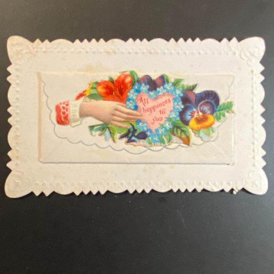 Eva F. Richard" Victorian Die Cut Envelope Name Card Greeting "All Happiness"