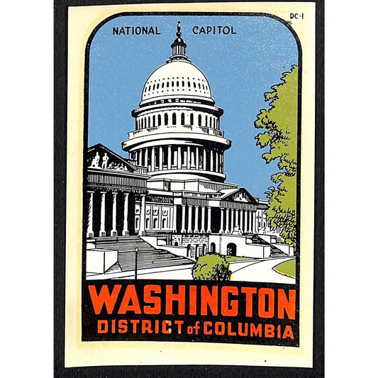 Washington, DC Capitol Water Transfer Decal Travel Souvenir c1950's