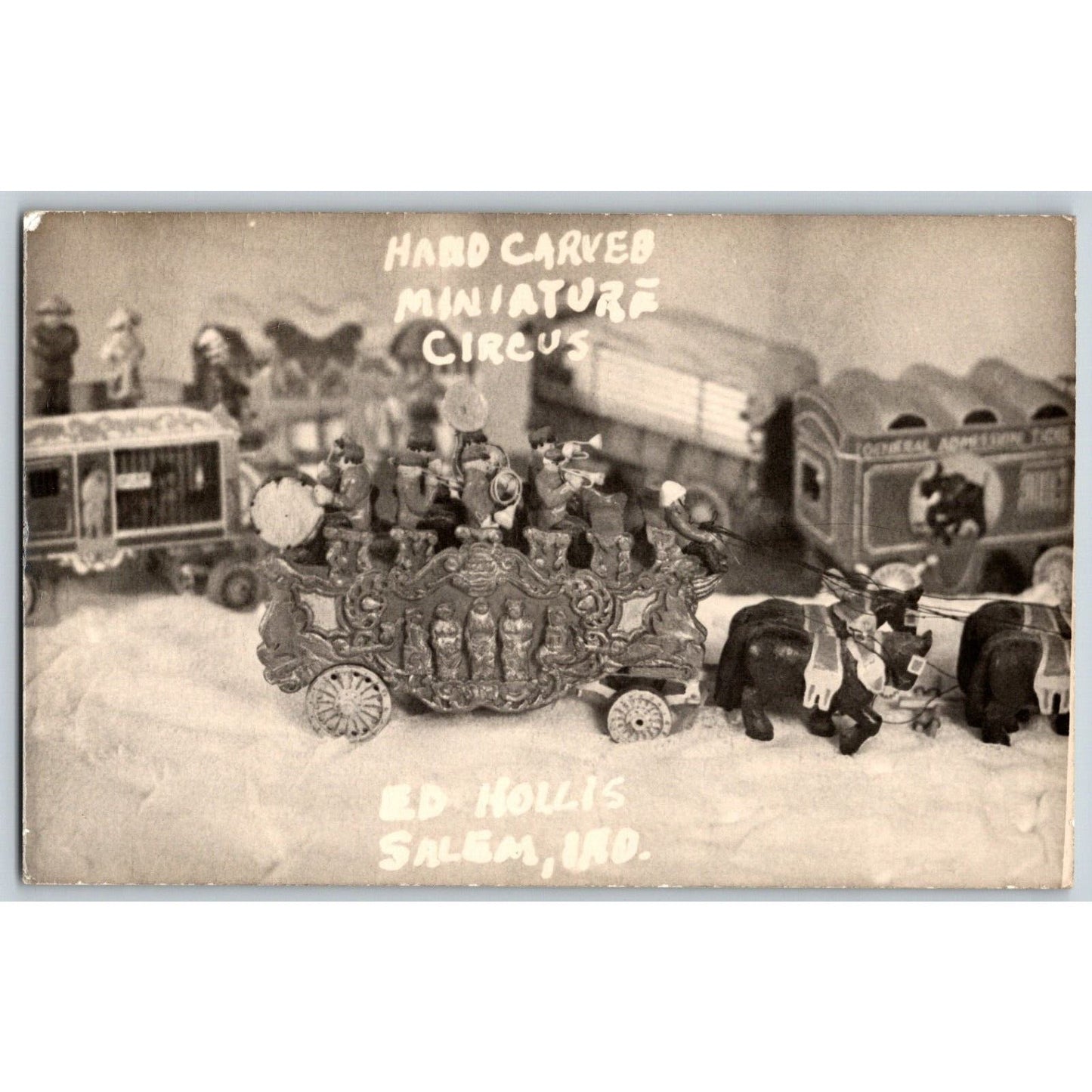 Hand Carved Miniature Circus Ed Hollis Salem IN RPPC* Postcard Scarce c1939-50
