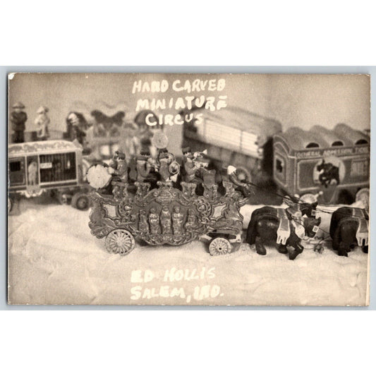 Hand Carved Miniature Circus Ed Hollis Salem IN RPPC* Postcard Scarce c1939-50