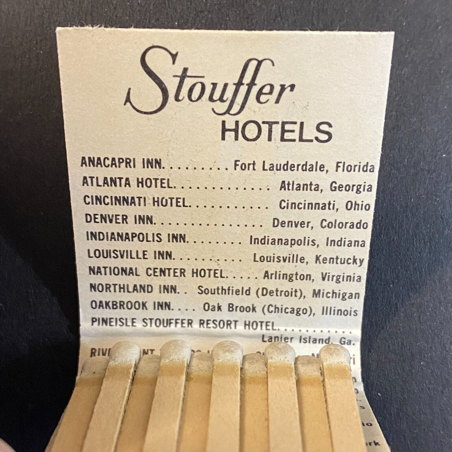 Stouffer Hotels c1974-80's Full Matchbook VGC