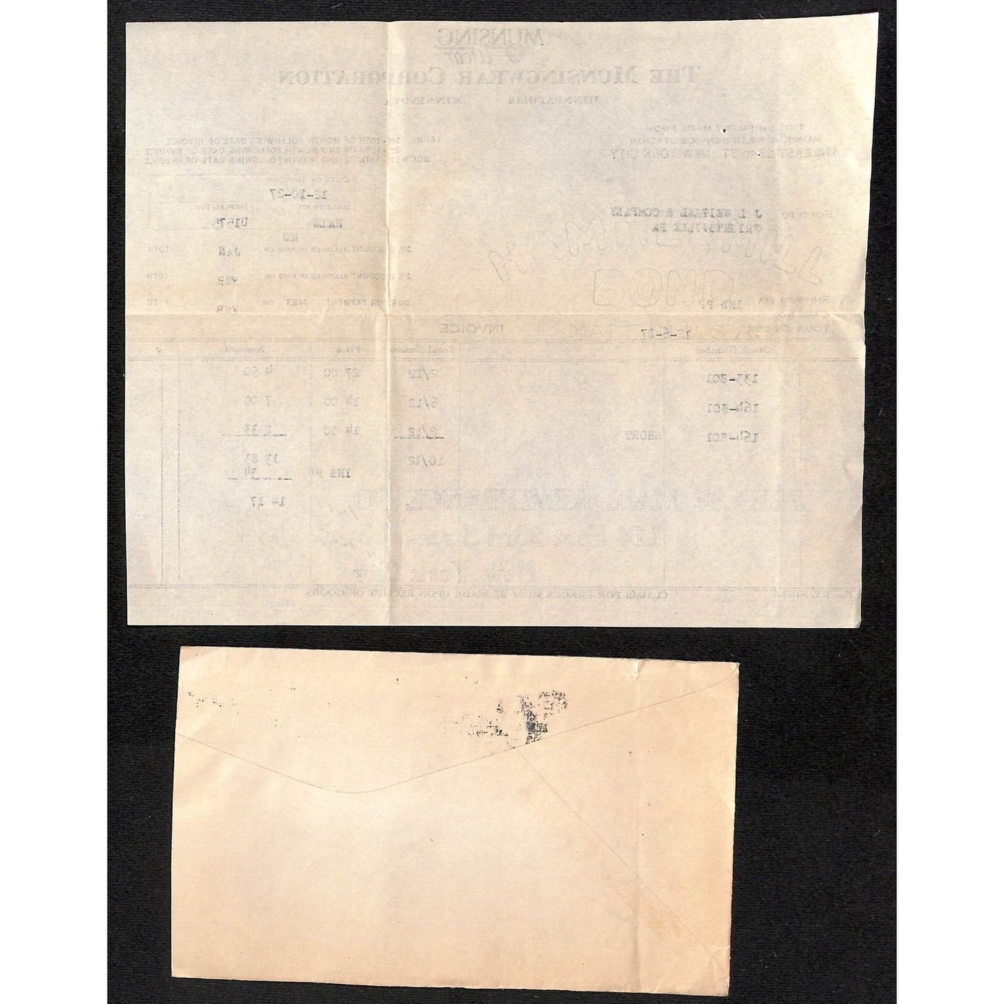 Munsingwear Munsing Wear (Underwear) 23rd St. NYC 1927 Billhead + Cover