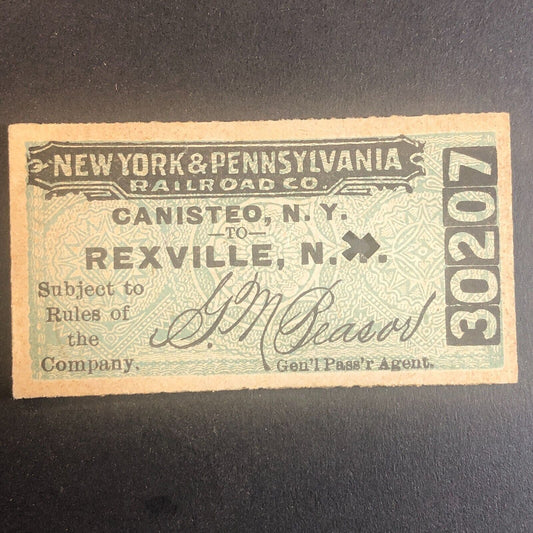 New York & Pennsylvania Railroad July 5 1917 Rexville, NY Ticket #30207
