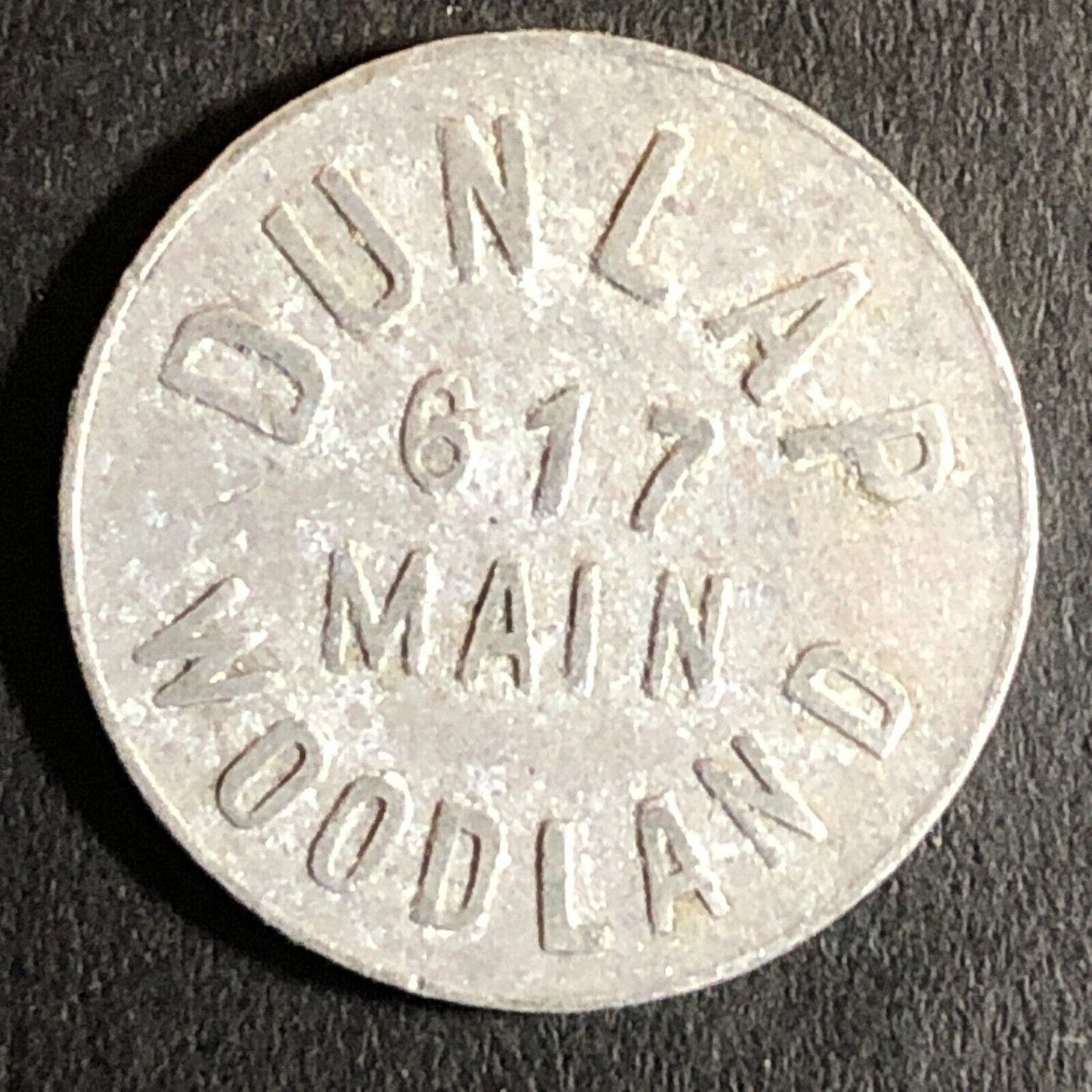 Dunlap (Charles / Cigars) c1920's G/F 10c Alum Trade Token Woodland CA 21mm