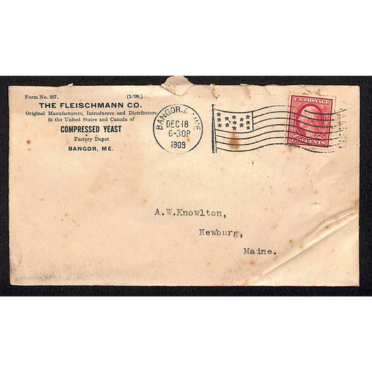 Bangor, ME Fleischmann Compressed Yeast 1909 Advertising Cover Envelope
