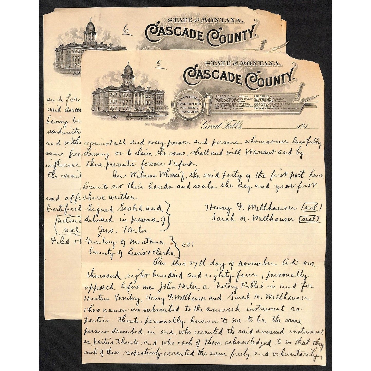 Great Falls, MT "State of Montana Cascade County" pp 5 & 6 of 1884 ALS re: Legal