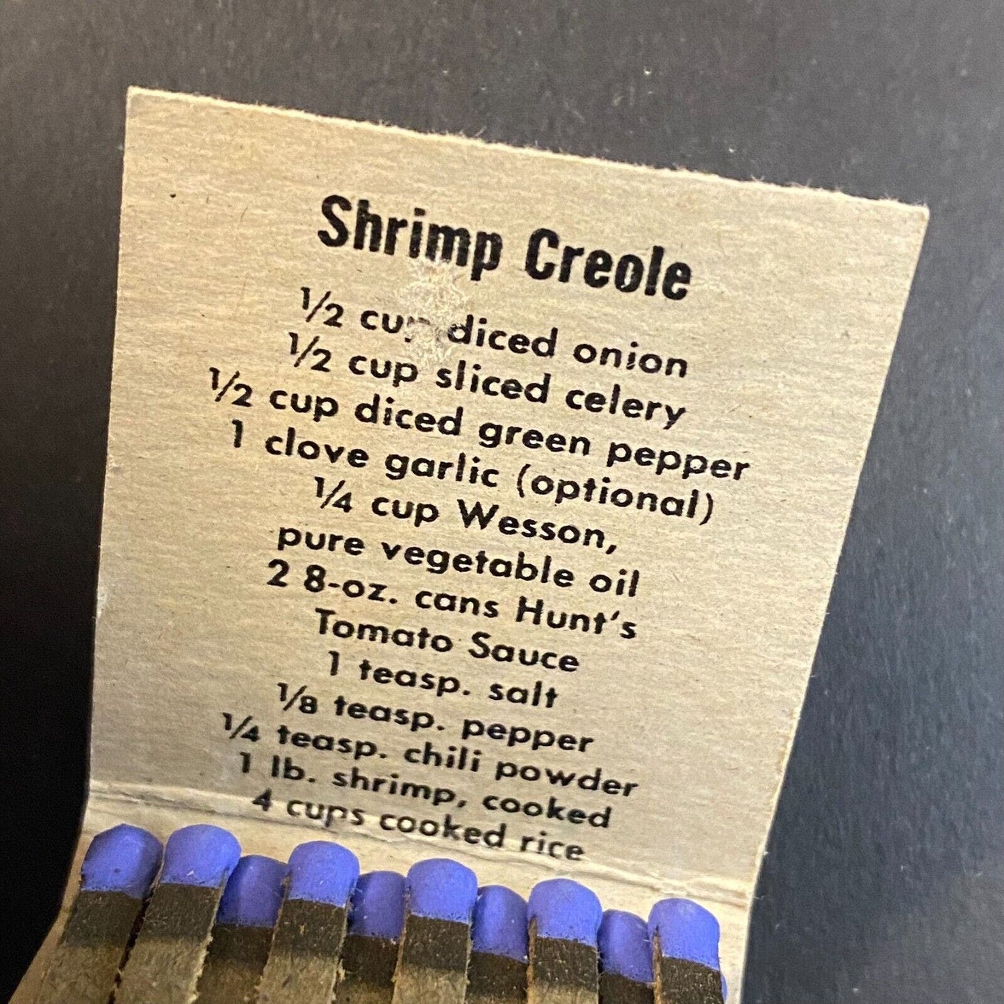 Hunt's Tomato Sauce w/ Shrimp Creole c1960 Full Matchbook