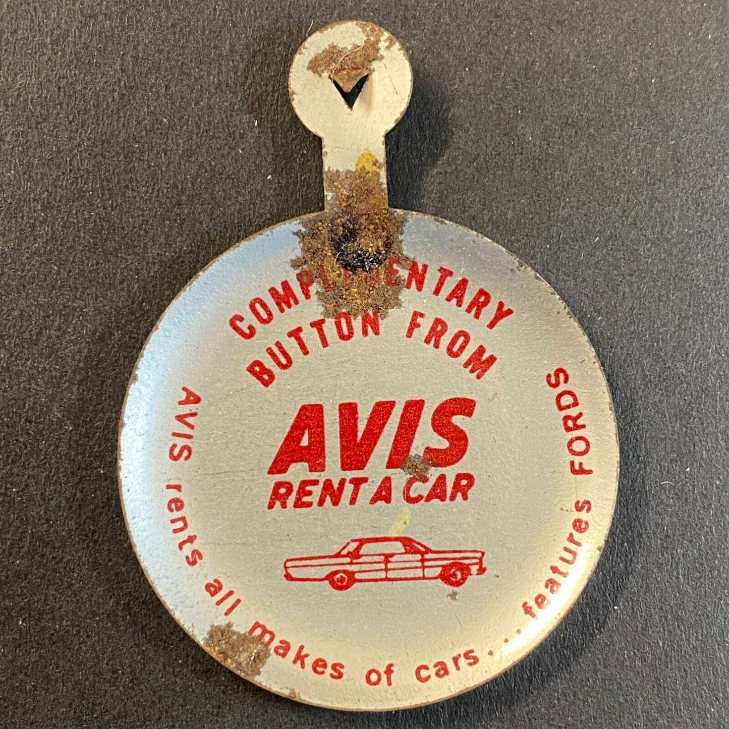 Avis Rent A Car "We Try Harder" Steel Fold Over Lapel Pin c1964 Ford