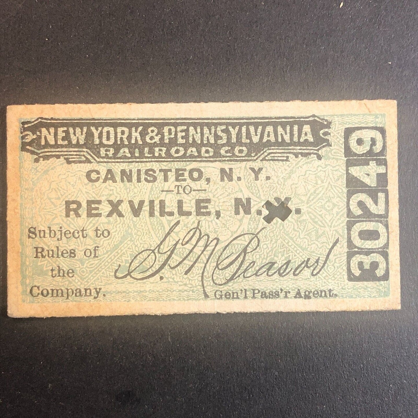 New York & Pennsylvania Railroad July 21 1917 Rexville, NY Ticket #30249