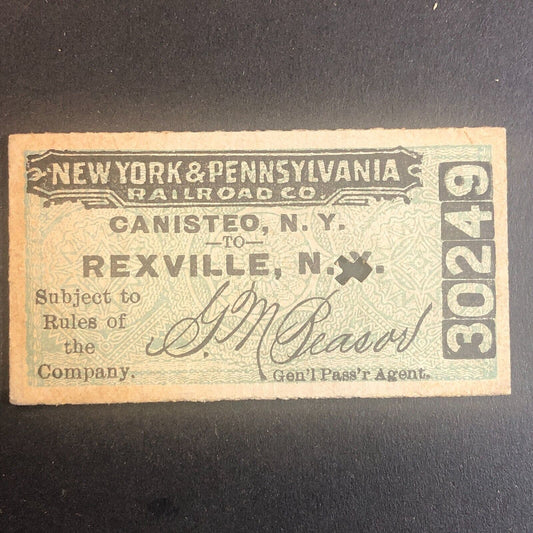 New York & Pennsylvania Railroad July 21 1917 Rexville, NY Ticket #30249