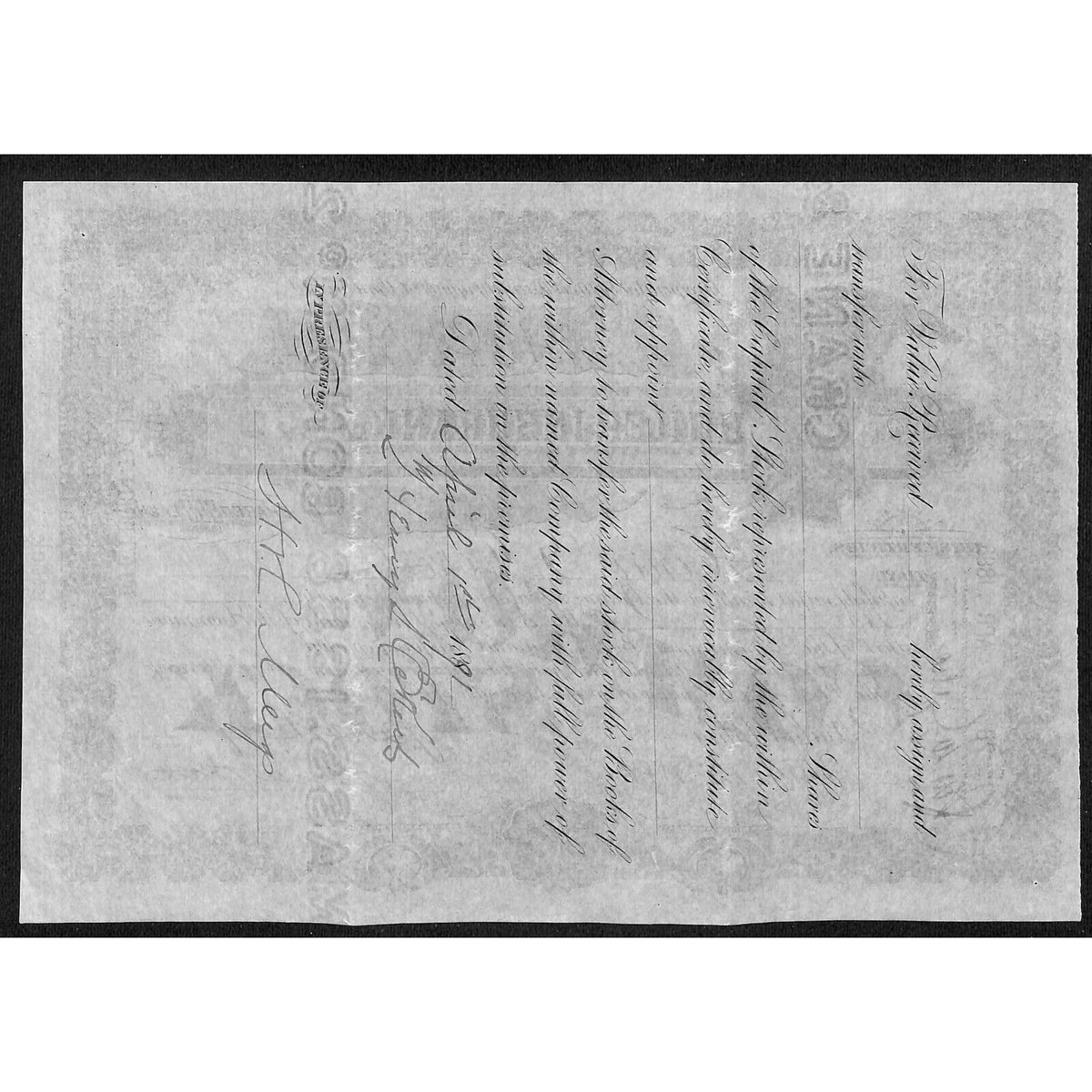 Pennsylvania Boiler Insurance 1888 Stock Certificate to Henry S. Eckert Scarce