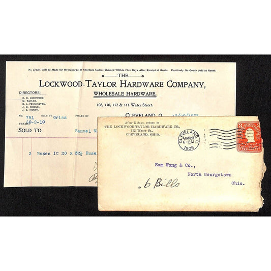 Lockwood-Taylor Hardware Samuel Wang Co* N. Georgetown 1903 Billhead 1906 Cover