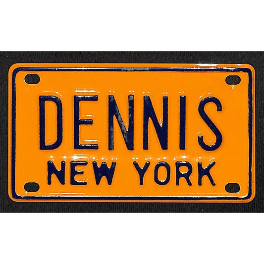 "Dennis" Novelty 2 1/4" x 4" Painted Aluminum New York License Plate c1980's VGC