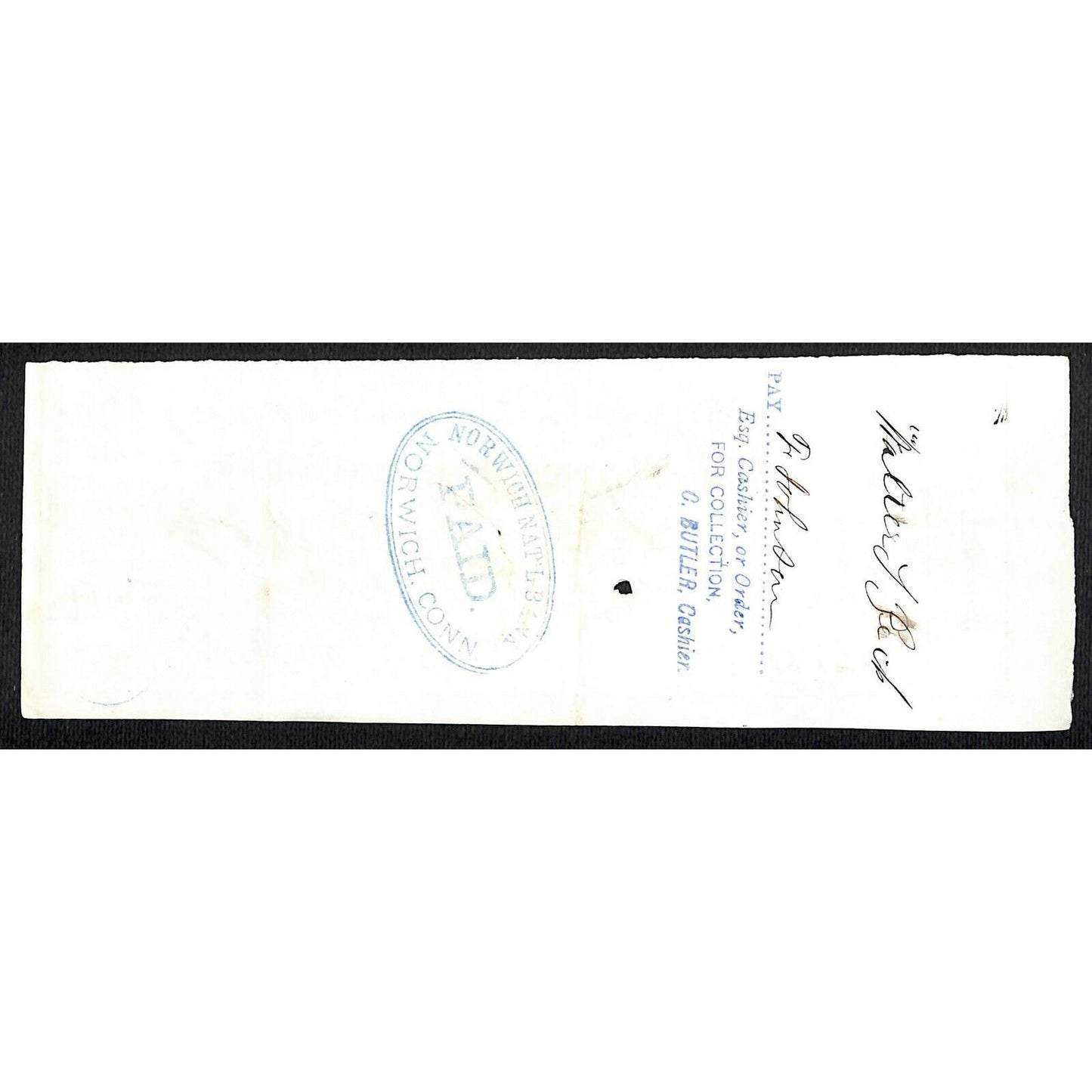 James A. Bill* 1875 Thames National Bank Lyme CT on Rev Stamp Check Stock (#11)