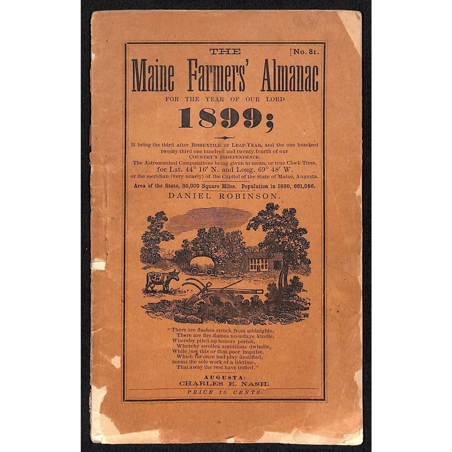 1899 Maine's Farmers Almanac Daniel Robinson Charles E Nash Augusta 46pp Scarce
