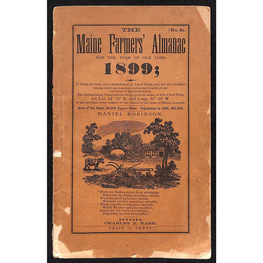 1899 Maine's Farmers Almanac Daniel Robinson Charles E Nash Augusta 46pp Scarce