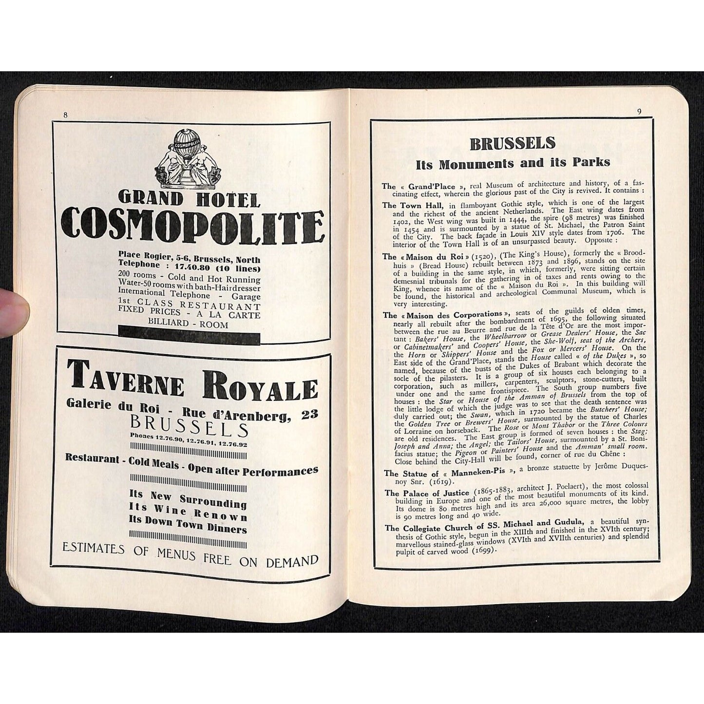 Brussels Belgium Tourist Guide Booklet w/ Hotel List 36pp c1950's VGC Scarce