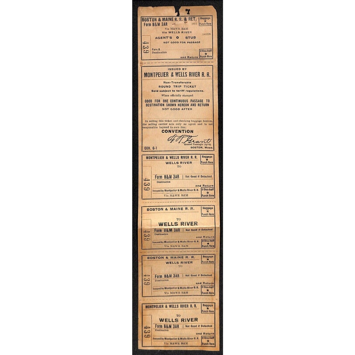 Montpelier and Wells River Railroad Unused "Convention" Ticket Scarce c1941 #439