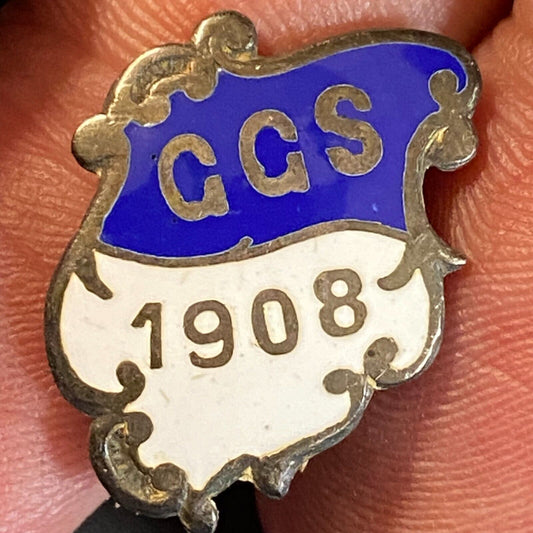 GGS 1908 (High School ?) Color Enamel Lapel Pin 21mm - Marked Sterling