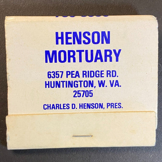 Henson Mortuary Huntington, WV Near Full (-2) Matchbook c1974-80's Scarce