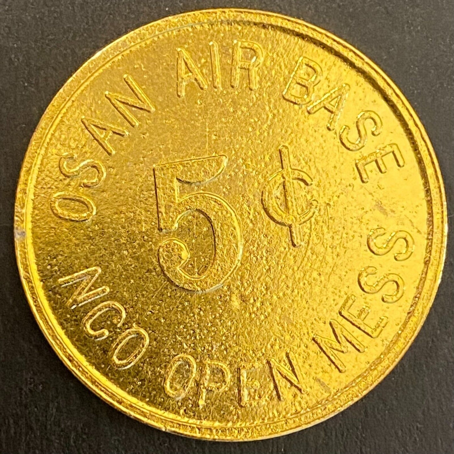 Korea Osan Air Base NCO Open Mess 5c (Gold) Alum Military Token 30mm Scarce (#5)