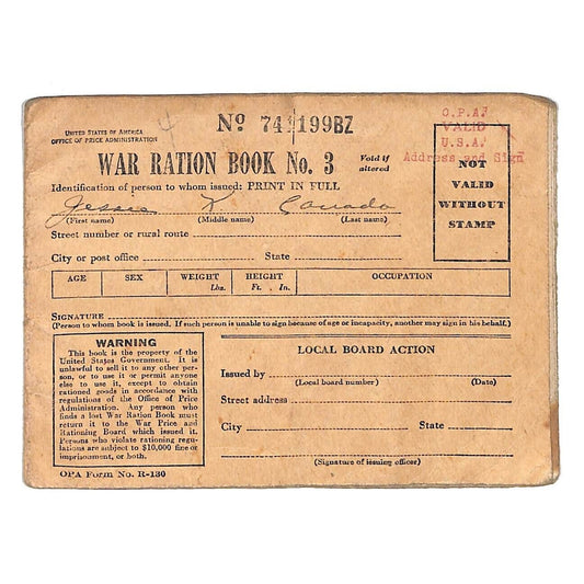 War Ration Book No. 3 WWII w/ Some Stamps No. ...199BZ