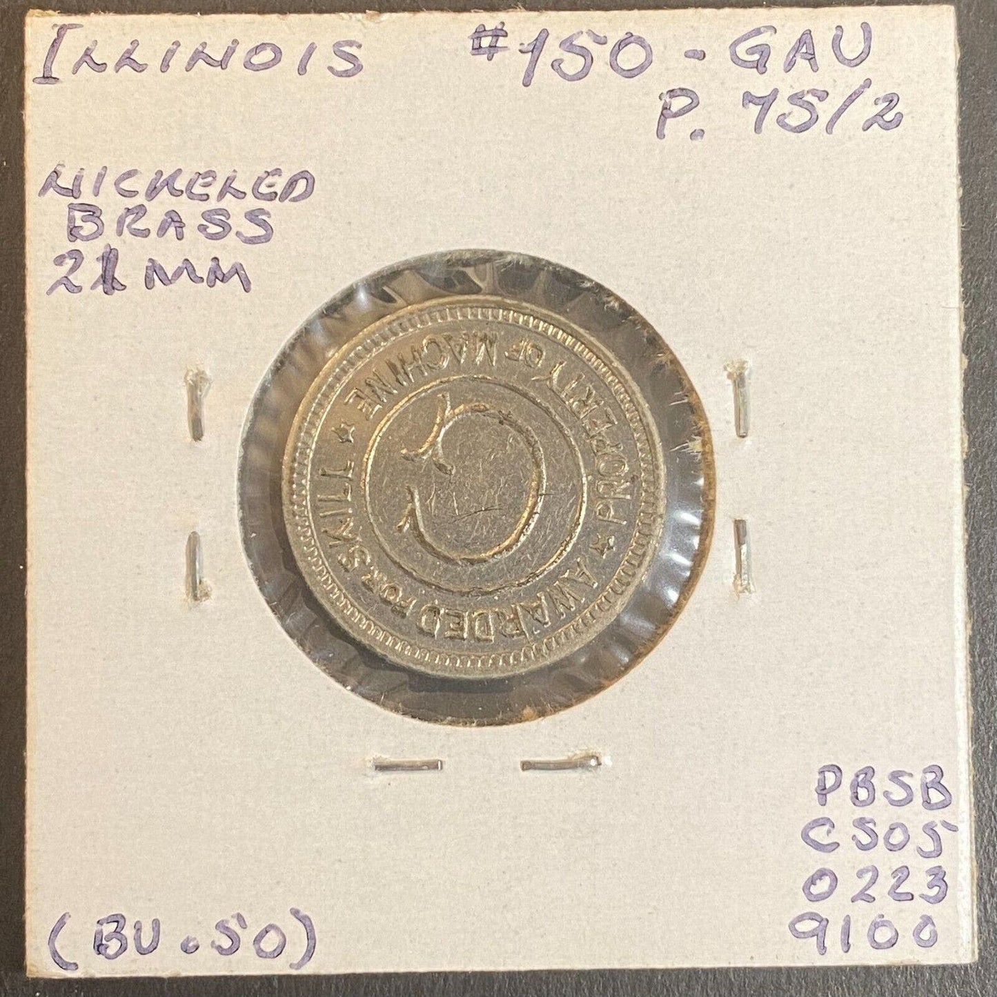 Gottlieb Pinball Token Machine Payout G/F One Free Play Amusement 21mm c1938-40s