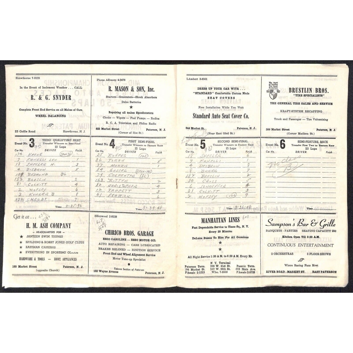 Hinchliffe Stadium Midget Auto Races 8/20/1946 Program Johnny Jars 4pp Scarce