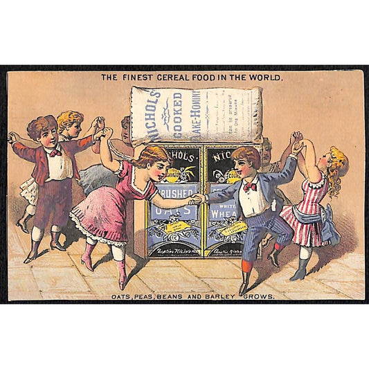 Nichols Cereal Food Victorian Trade Card - Happy Kids Dance Around Product