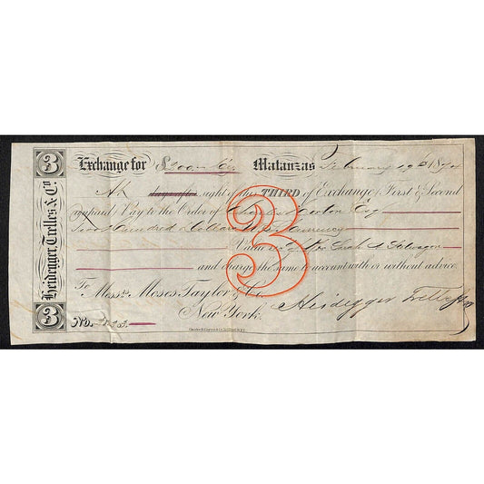 1874 "Third of Exchange" Certifictae $200 - Heidegger Trelles & Co. Matanzas