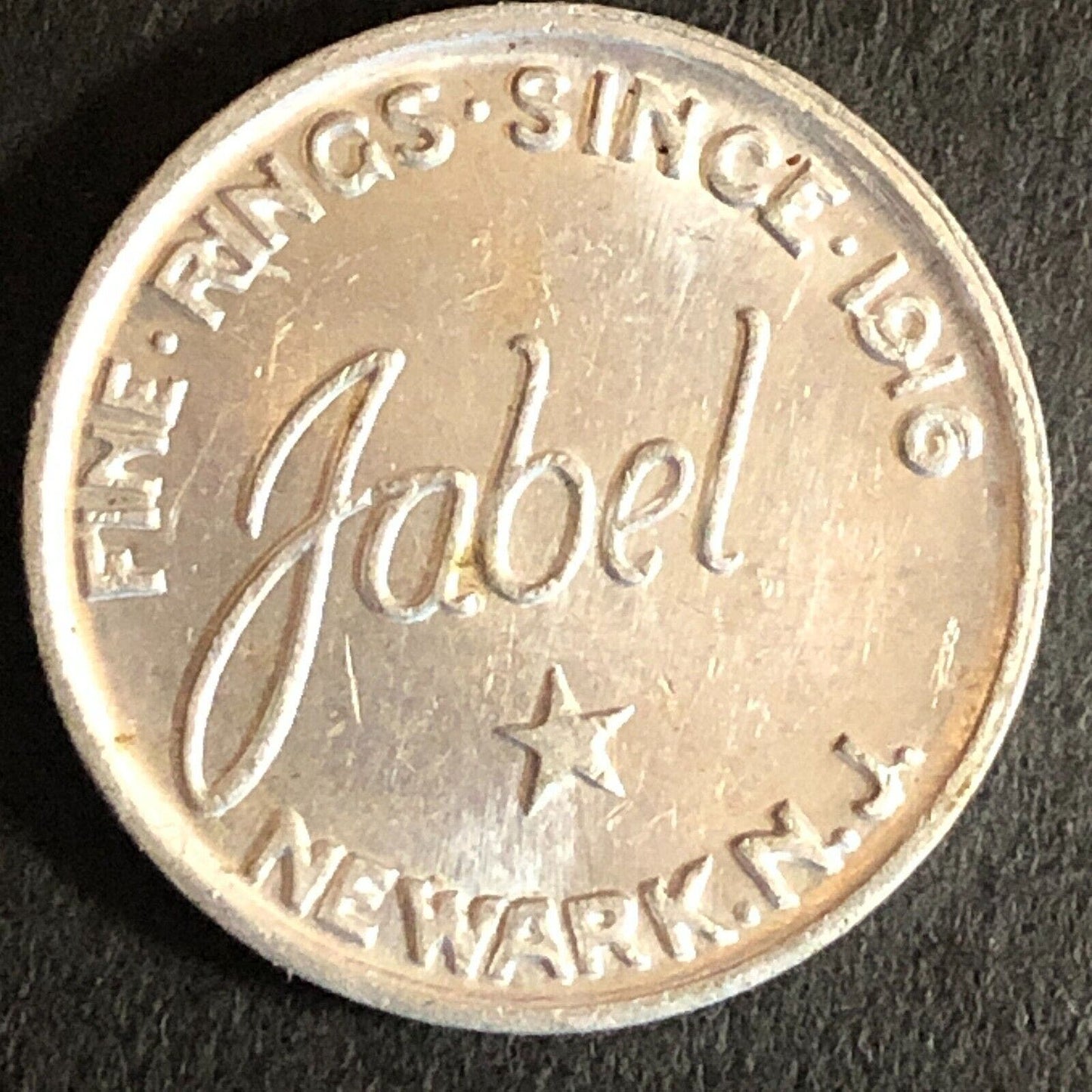 Jabel Fine Rings (Jewelry) Newark, NJ Aluminum Trade Token 20mm Scarce