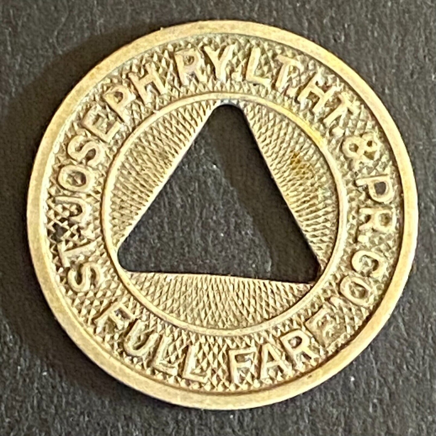 St. Joseph RY. LT. HT. & PR. Co. Full Fare Transit Token 16mm Triangle Cut Out