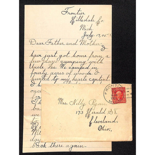 1905 ALS to Parents re: Camping & Hunting & "Be Careful of the Streetcars"