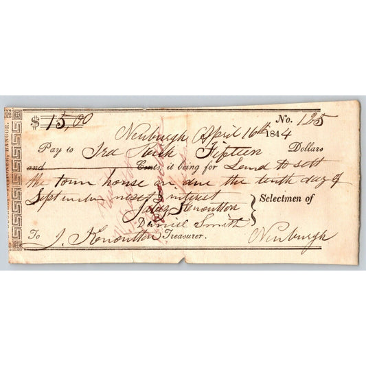 1844 Jabez Knowlton* Newburgh ME Town Check to Ira Reich ? for __ Town House