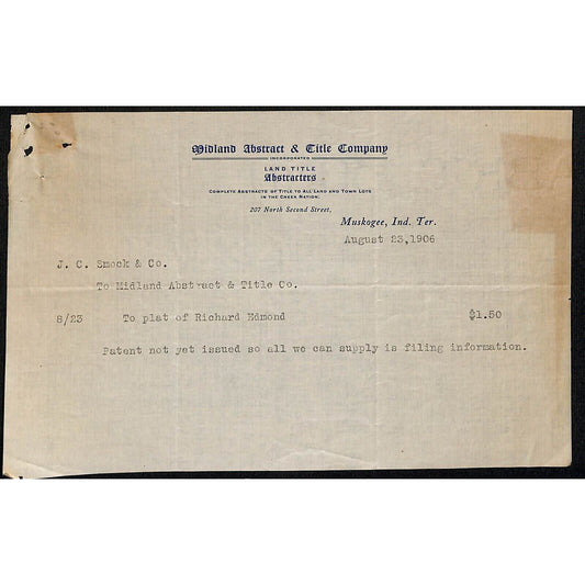 1906 Midland Abstract & Title Co. Muskogee OK Indian Territory Letterhead