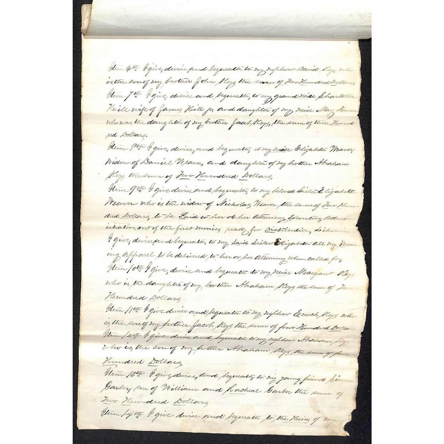 Margaret Weaver West Bethlehem, PA 1864 5pp Last Will Document