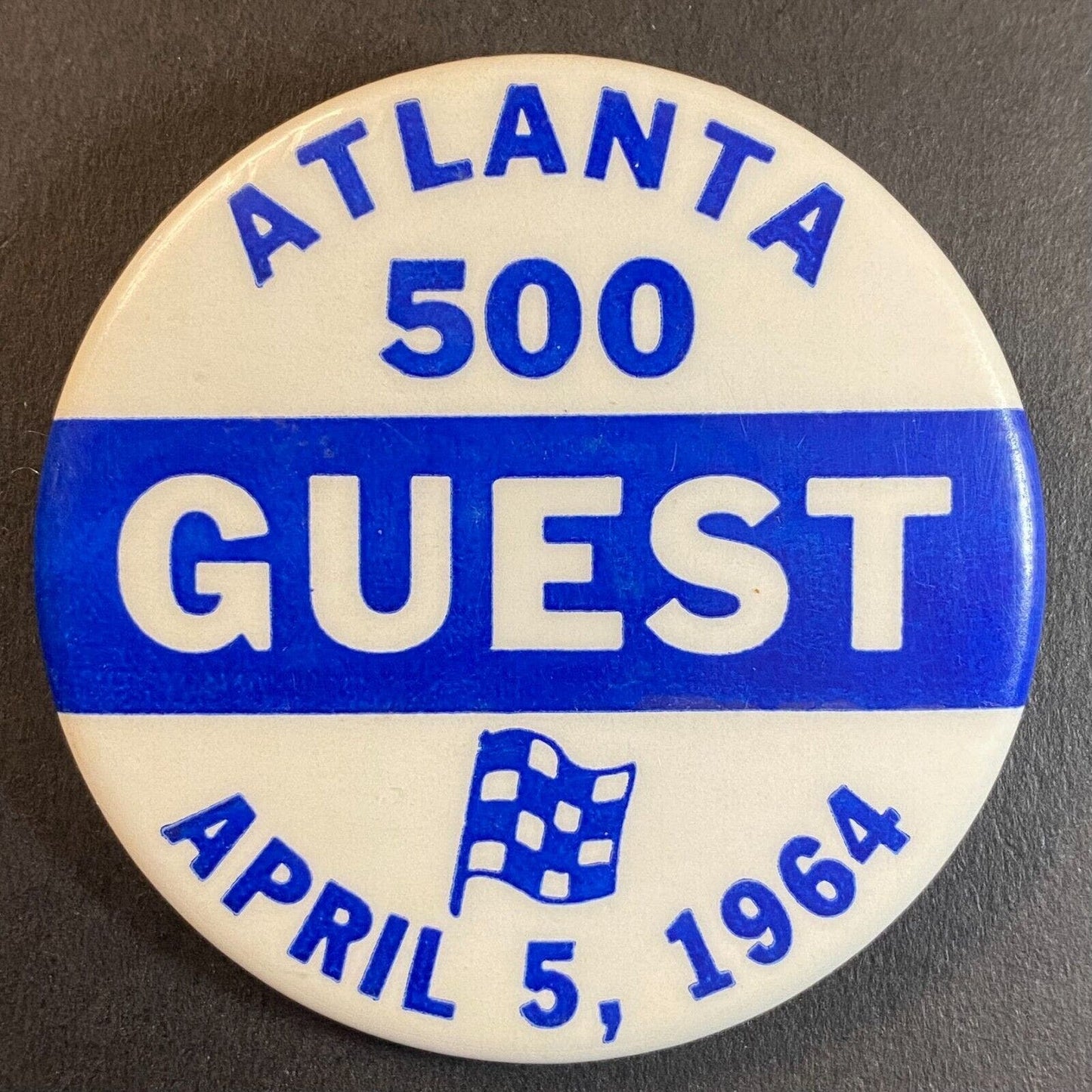 Atlanta 500 A.I.R. Raceway 1964 2" Steel "Guest" Pinback Button VGC