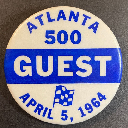 Atlanta 500 A.I.R. Raceway 1964 2" Steel "Guest" Pinback Button VGC
