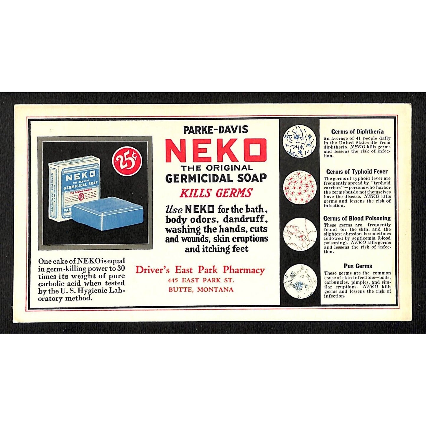 Parke-Davis NEKO Germicidal Soap / Driver's East Park Pharmacy Butte Ink Blotter