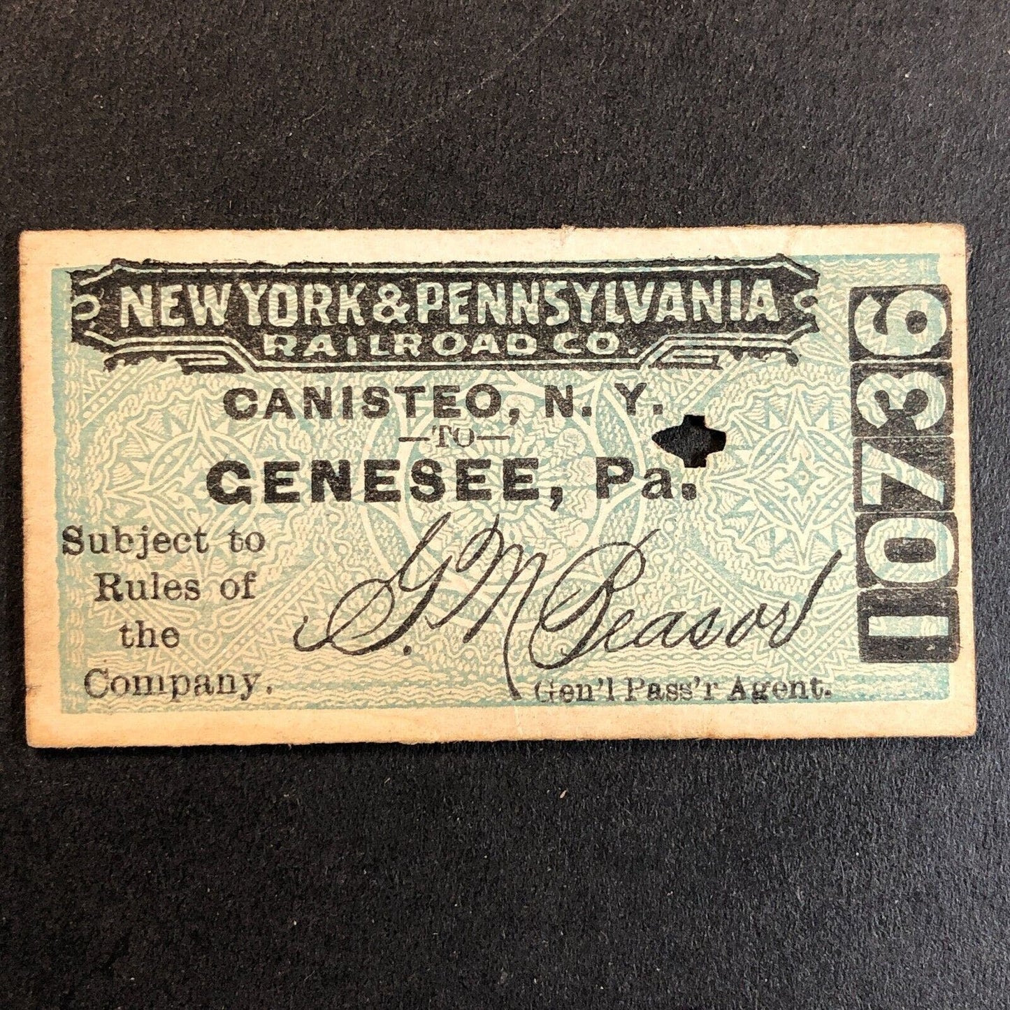 New York & Pennsylvania Railroad July 16 1917 Genesee, PA Ticket #10736